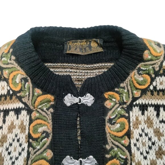 Vintage 80s Nordstrikk Knit Wool Cardigan Sweater Nordic Pewter Clasps F… - Picture 3 of 12